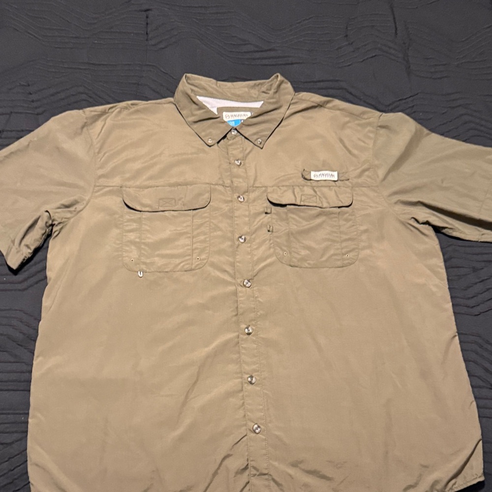Magellan Outdoors  2XL Fish Gear Short Sleeve Fishing Shirt Relaxed Olive Green